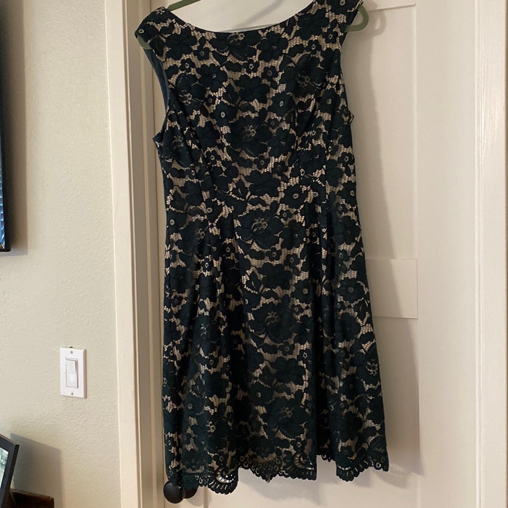 Green over beige lined lace dress